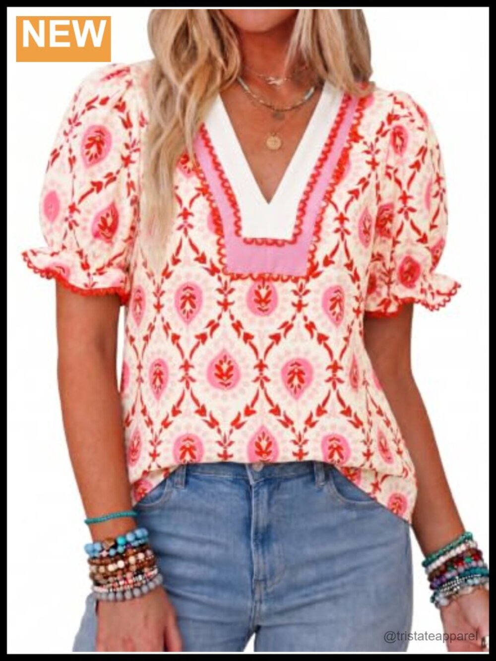 Womens Boho Floral Puff Sleeve Blouse V-Neck Stretchable Lightweight Top